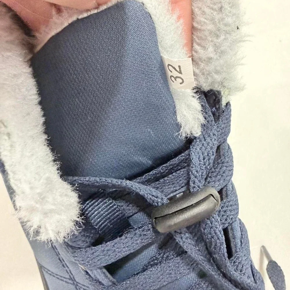 Kids Fleece-Lined Winter Snow Boots - Navy Blue / High Top - Size 1